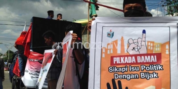 Aksi Unjuk Rasa Serukan Pilkada Damai, Di Bundaran Tugu Saronde, Senin (12/3)