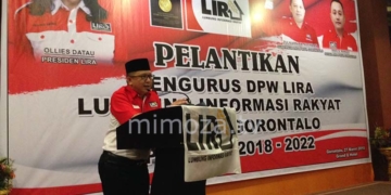 Gubernur LIRA Gorontalo, saat memberikan sambutan usai pelantikan, Selasa (27/3)