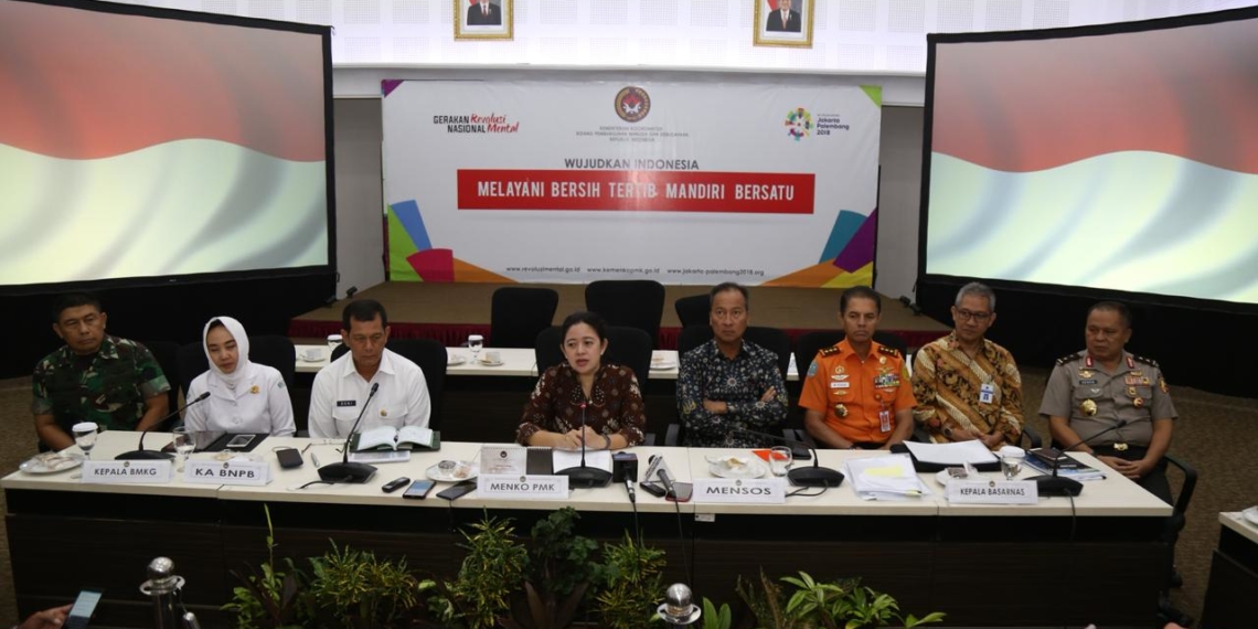 Rapat Koordinasi (Rakor) Tingkat Menteri tentang Perkembangan Penyelenggaraan Penanganan Bencana di Indonesia yang dihadiri 25 wakil Kementerian/Lembaga (K/L) di kantor Kemenko PMK, Jakarta, Selasa (22/1/2019).