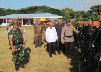 Polda Gorontalo mengadakan Apel Gelar Pasukan Terpusat, Operasi Kepolisian Mantap Brata Otanaha 2019, yang dilaksanakan di Lapangan David-Toni Limboto, Jumat (22/3/2019).