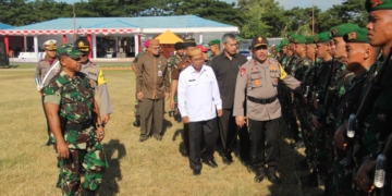 Polda Gorontalo mengadakan Apel Gelar Pasukan Terpusat, Operasi Kepolisian Mantap Brata Otanaha 2019, yang dilaksanakan di Lapangan David-Toni Limboto, Jumat (22/3/2019).