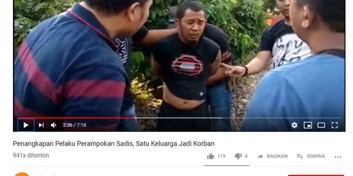 Screenshoot video penangkapan pria berinisial K (34), pelaku yang menghabisi nyawa Yohanes Pangkong (80) dan Sintiawati Hariyono (70) yang berdomisili jalan Panjaitan, Kelurahan Limba U1, Kecamatan kota Selatan, Kota Gorontalo, Senin (18/3/2018).