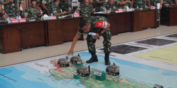 Korem 133/Nani Wartabone dan Polda Gorontalo serta stakeholder terkait menggelar latihan simulasi pengamanan pemilu 2019, Tactical Floor Games(TFG), yang digelar di Aula Kusno Danupoyo, Korem 133/Nani Wartabone, Sabtu (13/4/2019).