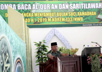 Danrem 133/Nani Wartabone, Kolonel Czi Arnold AP Ritiauw, saat memberikan sambuta pada penutupan Lomba MTQ jajaran Korem, Rabu (15/5/2019)