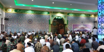 Doa bersama yang digelar di Masjid Rahmatan Lil Alamiin SPN Batudaa, Polda Gorontalo, Senin (20/5/2019).