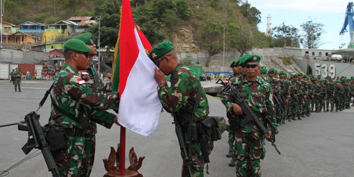 Prosesi pemberangkatan Satgas Pamtas RI - PNG di pelabuhan Pelindo Gorontalo, Jumat (2/8/2019)