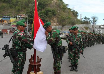 Prosesi pemberangkatan Satgas Pamtas RI - PNG di pelabuhan Pelindo Gorontalo, Jumat (2/8/2019)
