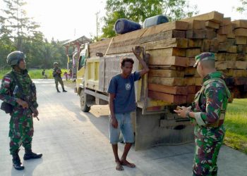 Satgas Pamtas Yonif 713/Satyatama  melakukan kegiatan pencegahan dan penindakan terhadap segala kegiatan yang berbau illegal logging di wilayah perbatasan Indonesia - Papua Nugini.