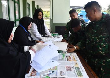 Meminimalisir penyalahgunaan narkoba di lingkungan prajurit TNI AD, Korem 133/Nani Wartabone bekerjasama dengan Badan Narkotika Nasional (BNN) Provinsi Gorontalo melakukan tes urine kepada seluruh personil.  Kegiatan yang digelar di Makorem Nani Wartabone, Senin (2/12/2019) tersebut, diawali dengan sosialisasi P4GN.