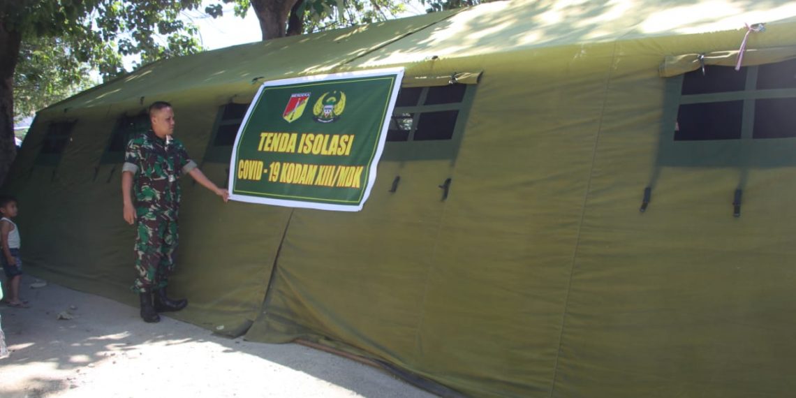 Tenda isolasi pasien Covid 19 yang didirikan oleh Korem 133 Nani Wartabone. Foto: Penerangan Korem Nani Wartabone.