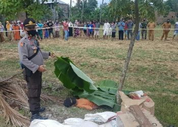 Aparat kepolisian saat melakukan olah TKP.