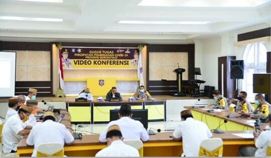 Rapat bersama OPD dan Forkopimda,  terkait penerapan PSBB di Provinsi Gorontalo. Foto: Istimewa.