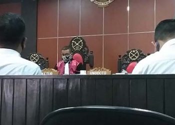 Suasana sidang gugatan praperadilan di Pengadilan Negeri (PN) Limboto, Senin (18/5/2020).