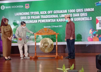 Launching TP2DD Kabupaten Gorontalo yang digelar di aula Kantor Perwakilan Bank Indonesia (KPwBI) Provinsi Gorontalo,  Senin (29/3/2021).