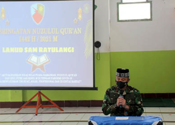 Komandan Lanud Sam Ratulangi, Marsma TNI Satriyo Utomo, saat memberikan sambutan dalam kegiatan Nuzul Quran.