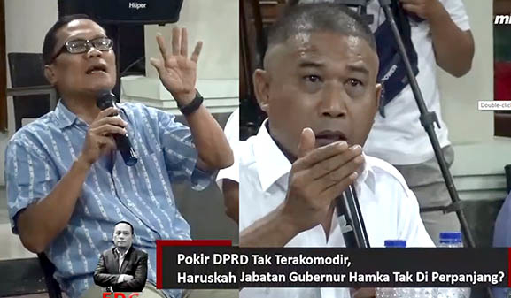 Anggota LSM Yaphara, Rauf Abdul Azis dan Anggota LSM Gerhanam Jabir Tangoi (kemeja putih).
Foto : Tangkapan layar acara Forum Demokrasi Gorontalo.