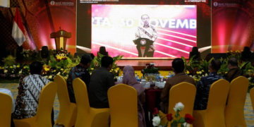 Pertemuan Tahunan Bank Indonesia (PTBI) 2022 yang mengangkat tema “Sinergi memperkuat ketahanan dan Kebangkitan Ekonomi” yang digelar di Jakarta dan dilakukan relay di 46 Kantor Perwakilan Dalam Negeri (KPwDN), termasuk Kantor perwakilan Bank Indonesia Provinsi Gorontalo, Rabu (30/11/2022).