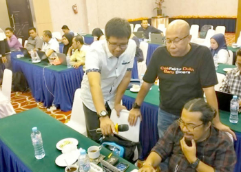 Kegiatan Sekolah Literasi Pemberitaan Penyelenggaraan Pemilu, yang digelar oleh KPU Provinsi Gorontalo dan Asosiasi Media Siber Indonesia (AMSI) Gorontalo Minggu (06/11/2022). Foto : Lukman Polimengo.