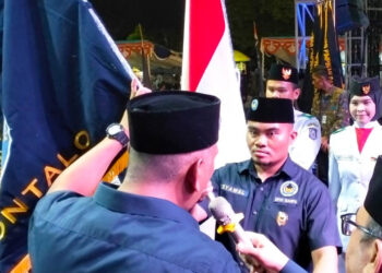 Ketua Dewan Pimpinan Pusat (DPP) Gerakan Restorasi Pedagang dan UMKM (Garpu) Partai NasDem, Fitrah Paloh saat prosesi pelantikan pengurus DPW Garpu Provinsi Gorontalo, Minggu (15,/1/2022). Foto : Lukman Polimengo/mimoza.tv.