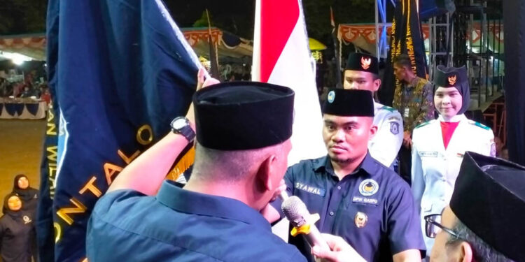 Ketua Dewan Pimpinan Pusat (DPP) Gerakan Restorasi Pedagang dan UMKM (Garpu) Partai NasDem, Fitrah Paloh saat prosesi pelantikan pengurus DPW Garpu Provinsi Gorontalo, Minggu (15,/1/2022). Foto : Lukman Polimengo/mimoza.tv.