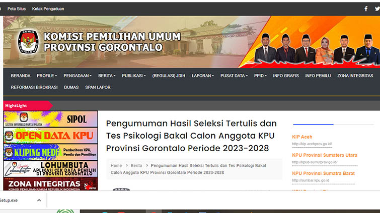 Tangkapan layar web KPU Provinsi Gorontalo.