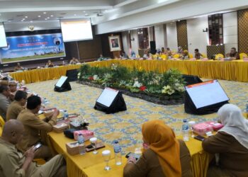 Rapat diskusi High Level Meeting (HLM), yang digelar di Ballroom lantai 4 Kantor Bi Gorontalo, Selasa (13/12/2023).