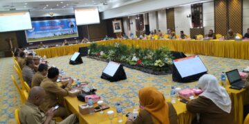 Rapat diskusi High Level Meeting (HLM), yang digelar di Ballroom lantai 4 Kantor Bi Gorontalo, Selasa (13/12/2023).