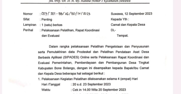 Tangkapan layar surat pelatihan dan evaluasi..