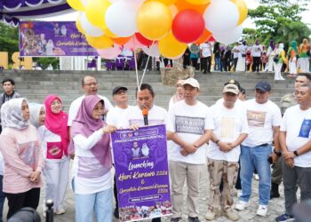 Kantor Perwakilan Bank Indonesia (KPwBI) dan pemerintah Provinsi Gorontalo resmi mencanangkan Hari Karawo dan Gorontalo Karnaval Karawo (GKK) 2024 di Lapangan Taruna Remaja, Kota Gorontalo, Ahad (21/1/2024).