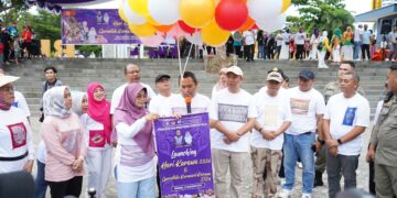 Kantor Perwakilan Bank Indonesia (KPwBI) dan pemerintah Provinsi Gorontalo resmi mencanangkan Hari Karawo dan Gorontalo Karnaval Karawo (GKK) 2024 di Lapangan Taruna Remaja, Kota Gorontalo, Ahad (21/1/2024).