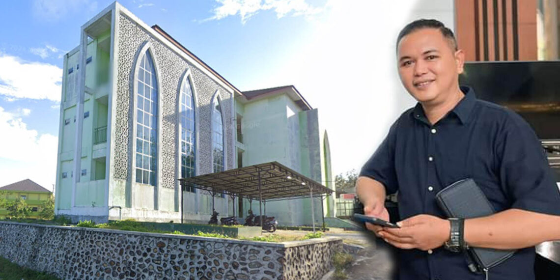 Gedung Fakultas Ekonomi dan Bisnis Islam IAIN Sultan Amai Gorontalo. Foto insert : Ketua LSM Kibar Provinsi Gorontalo, Hengki Maliki.