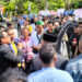 Anggota DPRD yang baru dilantik, Umar Karim (pegang mic) dan Ghalieb Lahidjun (dasi warna kuning), saat menerima massa aksi demo di depan Kantor DPRD Provinsi Gorontalo, Senin (9-9-2024). Foto : Lukman/mimoza.tv.