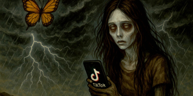 Gambar ilustrasi butterfly effect pada pengguna atau pecandu berat TikTok.