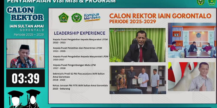 Calon Rektor IAIN Sultan Amai Gorontalo nomor urut 9, Dr. Najamuddin Petta Solong, M.Ag., saat menyampaikan program, dan visi-misi.