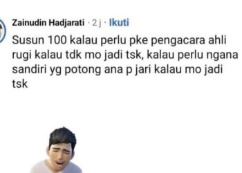 Tangkapan layar komentar dari akun Facebook bernama Zainudin Hadjarati.