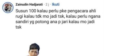 Tangkapan layar komentar dari akun Facebook bernama Zainudin Hadjarati.