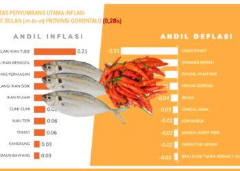 Ilustrasi komoditas penyumbang inflasi dan deflasi di Gorontalo, Januari 2026. Ilustrator: Lukman/mimoza.tv