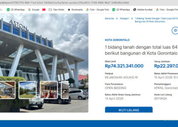 Tangkapan layar Hotel Aston Gorontalo yang muncul di situs lelang lelang.go.id, KPKNL.