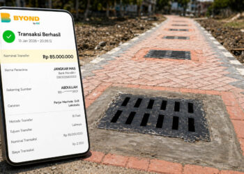 Gambar ilustrasi bukti transfer pembayaran material penutup manhole dalam proyek peningkatan kawasan kumuh di Kelurahan Lekobalo, Kota Gorontalo.