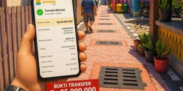 Ilustrasi proyek Lekobalo, dan bukti transfer sejumlah uang.