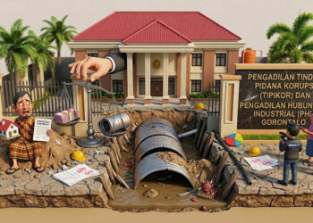 Proyek pengendali banjir yang berujung di meja hijau. Sidang kasus Kanal Banjir Tanggidaa mulai mengungkap dugaan permainan proyek miliaran rupiah sejak tahap awal..

Ilustrasi dibuat menggunakan AI.