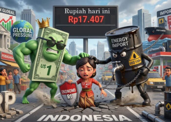 Ilustrasi rupiah melemah. Foto: Kecerdasan buatan.