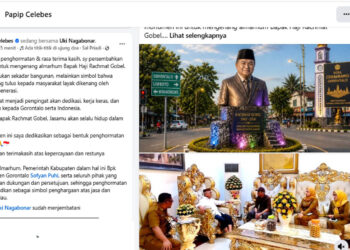 Tangkapan layar akun Facebook Papin Celebes, saat melakukan audiensi dengan Bupati Kabupaten Gorontalo, untuk rencana pembangunan monumen Rachmat Gobel.
