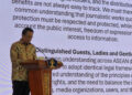 Menteri Hukum Supratman Andi Agtas saat menyampikn sambutan di acara ASEAN Forum on the Protection of Journalistic Works in the Copyright Regime in the Digital Era di The Patra Hotel, Bali, Sabtu (10/10/2026). FOTO: Dokumentasi AMSI.
